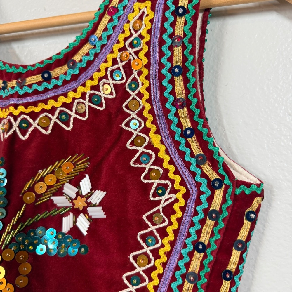Vintage Polish European Beaded Sequins Velvet Vest Women's Folk Art Festival - Picture 5 of 11